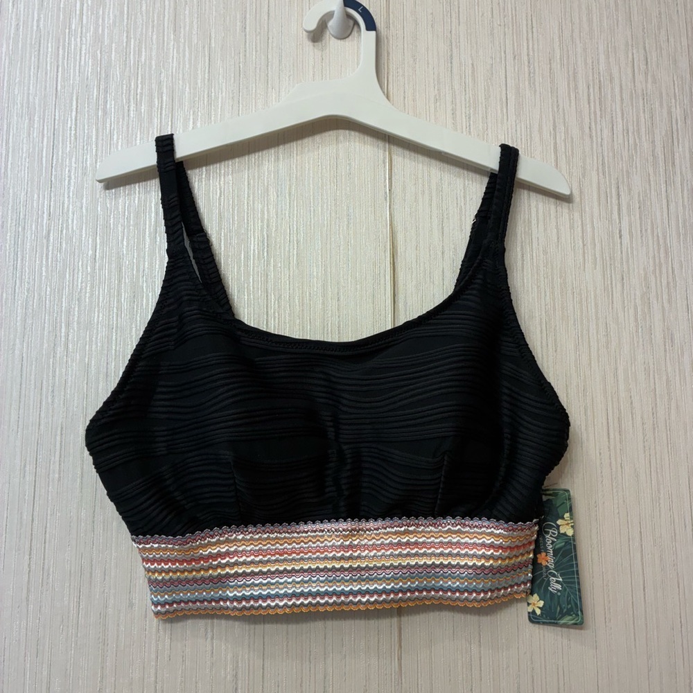 NWT Blooming Jelly Black High Waist Bikini Set Ribbed Crop Top Swimsuit M - Picture 2 of 9
